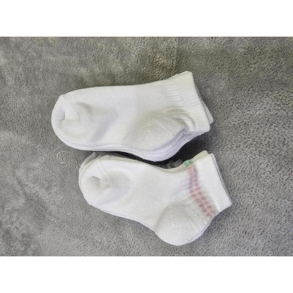 Pack of White Ankle Socks with Colored Stripes Kids Socks 10 pack Small
